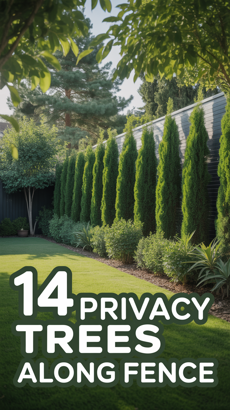 🌳 14 Privacy Trees Along Fence