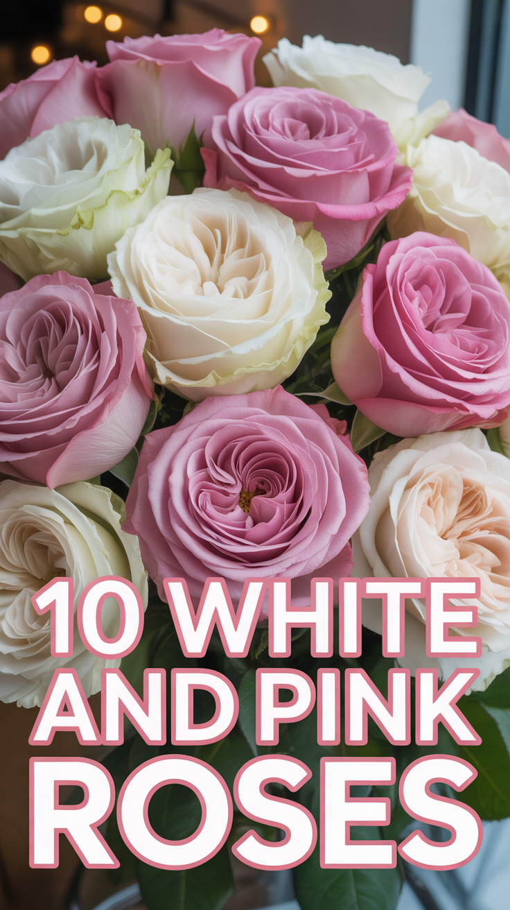🌹 10 White And Pink Roses