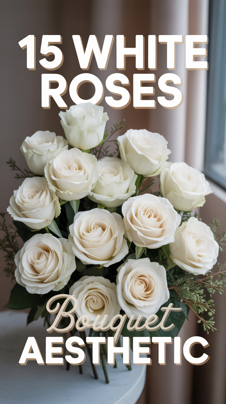 🤍 15 White Roses Bouquet Aesthetic