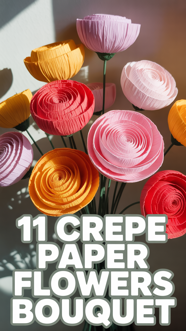 🌸 11 Crepe Paper Flowers Bouquet